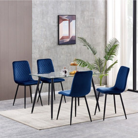 Dining Chairs Velvet Fabric Lexi Set of 4 Blue by MCC