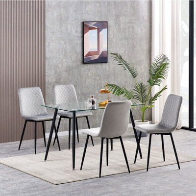 4 grey velvet dining outlet chairs