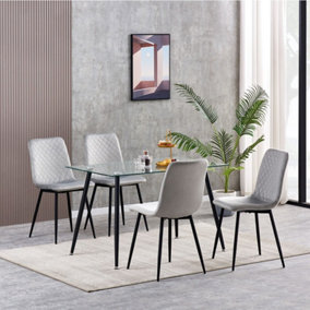 Dining Chairs Velvet Fabric Lexi Set of 4 Light Grey by MCC