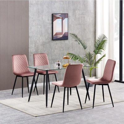 Dining Chairs Velvet Fabric Lexi Set of 4 Pink by MCC