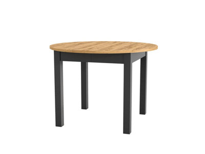 Dining Kitchen Table Small Round Extendable to Oval Oak and Black 4 to 12 Seater Extending  105cm to 150cm to 195cm to 240cm Indus