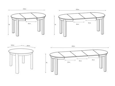 Dining Kitchen Table Small Round Extendable to Oval Oak and Black 4 to 12 Seater Extending  105cm to 150cm to 195cm to 240cm Indus