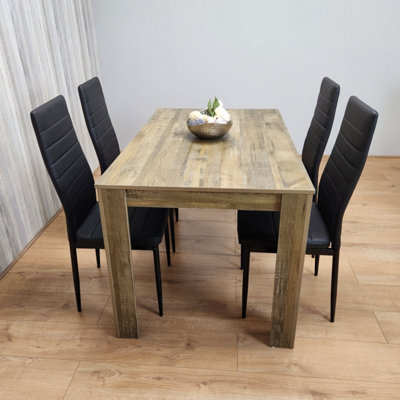 Dining Room Table Set of 4 Rustic Effect Dining Table with 4 Black