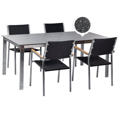 Dining Set 4 Seater Glass Black COSOLETO/GROSSETO