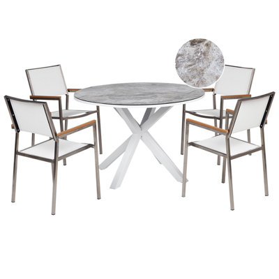 Dining Set 4 Seater Glass White Marble MALETTO/GROSSETO DIY at B&Q