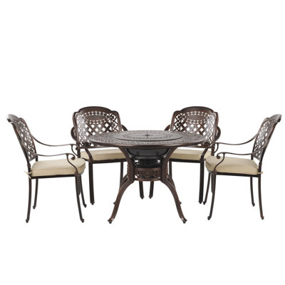 Dining Set 4 Seater Metal Dark Brown MANFRIA