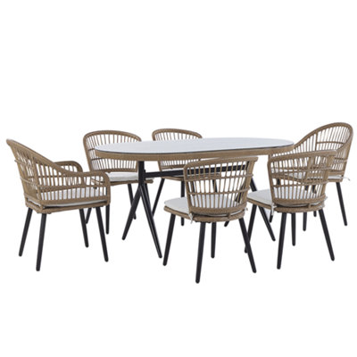 Dining Set 6 Seater Glass Beige ALIANO II