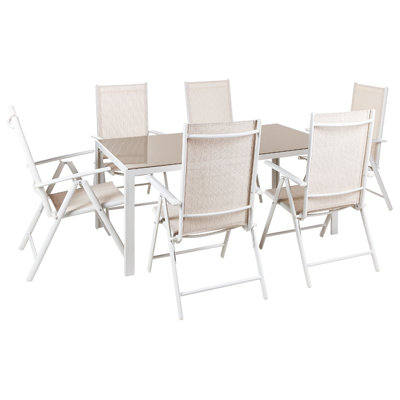 Dining Set 6 Seater Glass Beige CATANIA