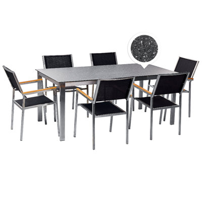 Dining Set 6 Seater Glass Black COSOLETO/GROSSETO