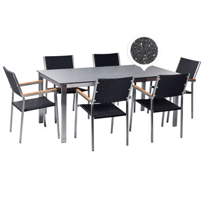 Dining Set 6 Seater Glass Black COSOLETO/GROSSETO