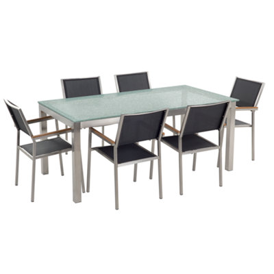 Dining Set 6 Seater Glass Black GROSSETO