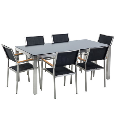 Dining Set 6 Seater Glass Black GROSSETO