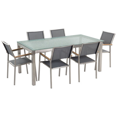 Dining Set 6 Seater Glass Grey GROSSETO