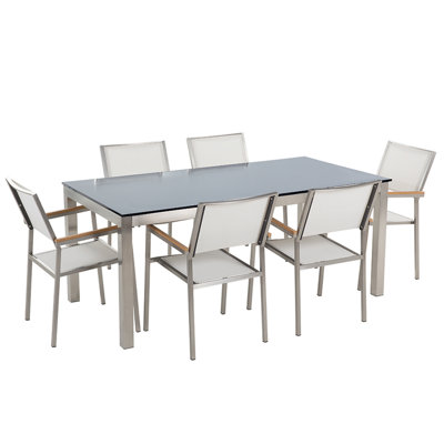 Dining Set 6 Seater Glass White GROSSETO