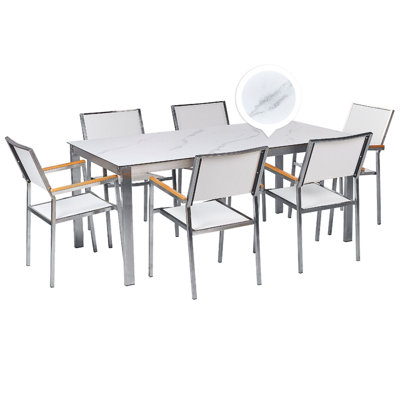 Dining Set 6 Seater Glass White Marble COSOLETO/GROSSETO