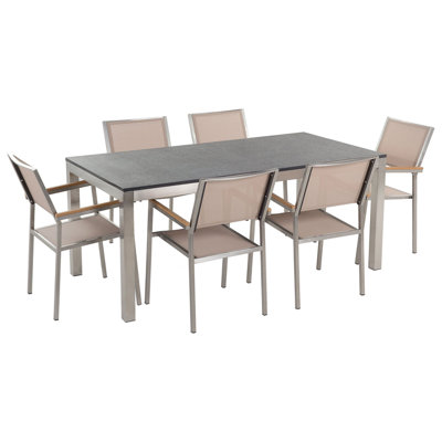 Dining Set 6 Seater Stone Beige GROSSETO