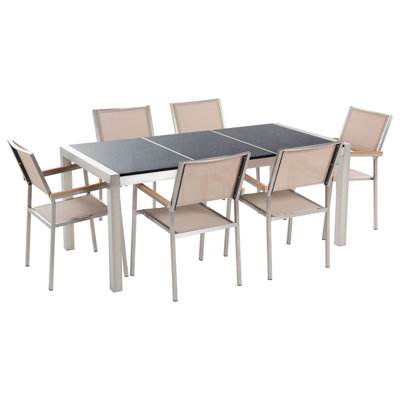 Dining Set 6 Seater Stone Beige GROSSETO