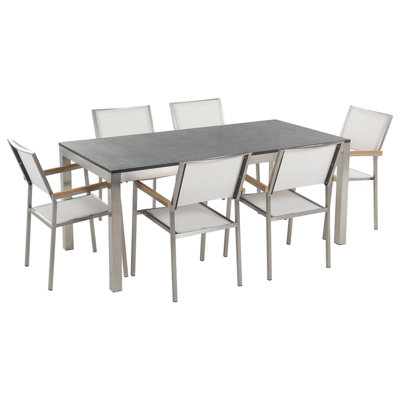 Dining Set 6 Seater Stone White GROSSETO