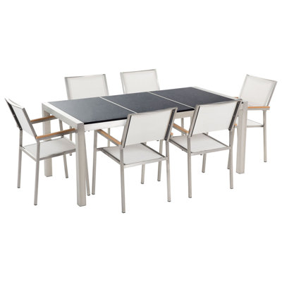 Dining Set 6 Seater Stone White GROSSETO