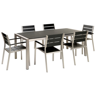 Dining Set 6 Seater Synthetic Material Black-Silver VERNIO