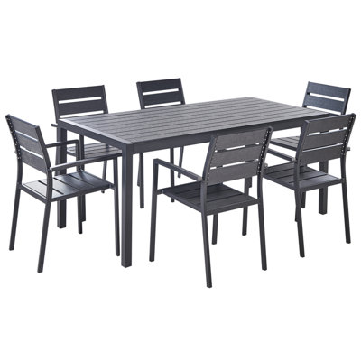 Dining Set 6 Seater Synthetic Material Black VERNIO