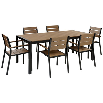 Dining Set 6 Seater Synthetic Material Light Wood-Black VERNIO