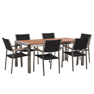 Dining Set 6 Seater Wood Black GROSSETO