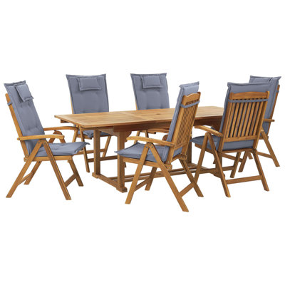 Dining Set 6 Seater Wood Blue JAVA