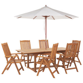 Dining Set 6 Seater Wood Light Wood JAVA