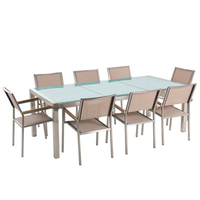 Dining Set 8 Seater Glass Beige GROSSETO