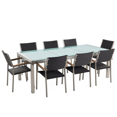 Dining Set 8 Seater Glass Black GROSSETO