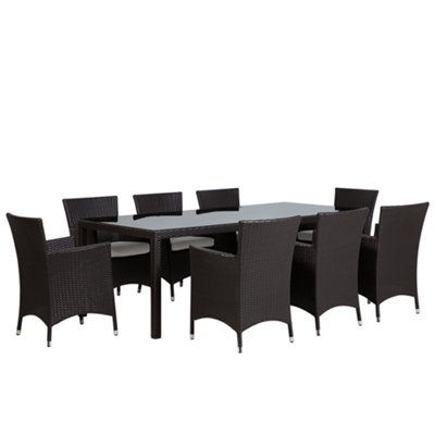 Dining Set 8 Seater Glass Brown ITALY