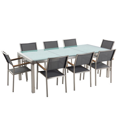 Dining Set 8 Seater Glass Grey GROSSETO