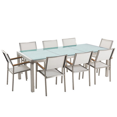 Dining Set 8 Seater Glass White GROSSETO