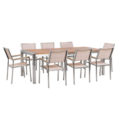 Dining Set 8 Seater Wood Beige GROSSETO