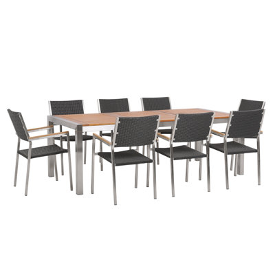 Dining Set 8 Seater Wood Black GROSSETO