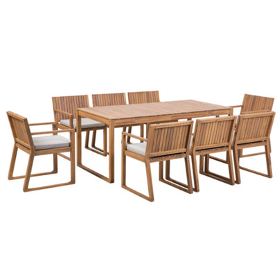 Dining Set 8 Seater Wood Taupe SASSARI at B&Q