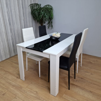 Dining Set of 4 Kitchen Dining Table and 4 Chairs White Black Dining Table With 2 Black 2 White Leather Chairs Kosy Koala
