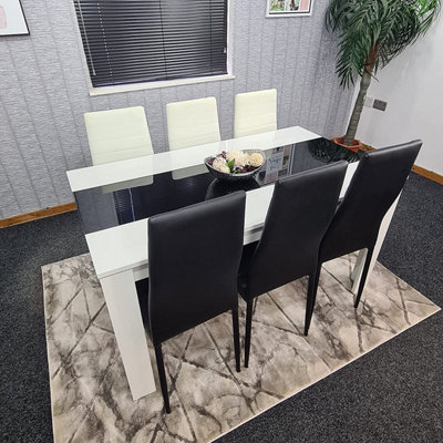 Dining Set Of 6 Kitchen Dining Table And 6 Chairs White and Black Wood ...