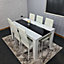 Dining set of 6 Kitchen Dining Table and 6 Chairs White and Black Wood Dining Table with 6 white metal Chairs Kosy Koala