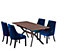 Dining Set, Walnut Extendable Dining Table and Set of 4 Windsor Dining Chairs, Blue