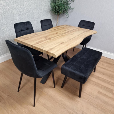 DINING SET WITH 4 BLACK VELVET CHAIRS AND 1 BLACK BENCH DINING ROOM ...