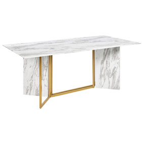 Dining Table 100 x 200 cm Marble Effect and Gold CALCIO