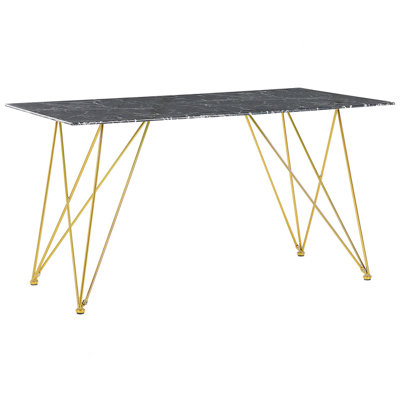 Dining Table 140 x 80 cm Marble Effect Black with Gold KENTON