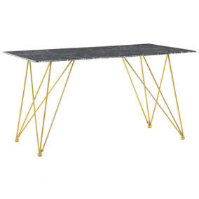 Dining Table 140 x 80 cm Marble Effect Black with Gold KENTON