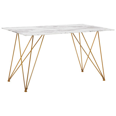 Dining Table 140 x 80 cm Marble Effect White with Gold KENTON