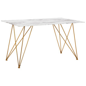 Dining Table 140 x 80 cm Marble Effect White with Gold KENTON