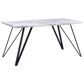 Dining Table 150 x 80 cm Marble Effect White with Black MOLDEN