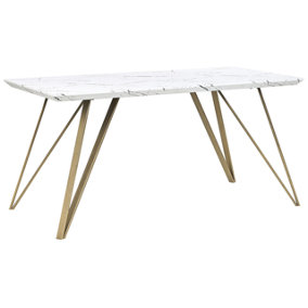 Dining Table 150 x 80 cm Marble Effect White with Gold MOLDEN