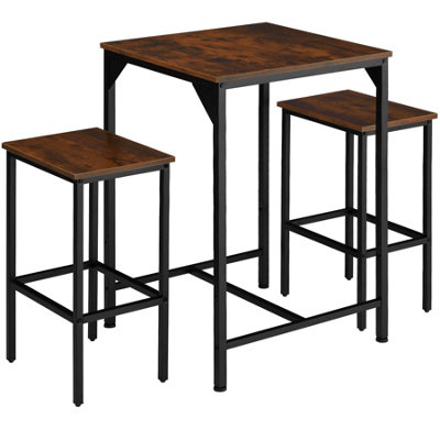 Dining Table and 2 Bar Stools Inverness - height-adjustable plastic feet - Industrial wood dark, rustic